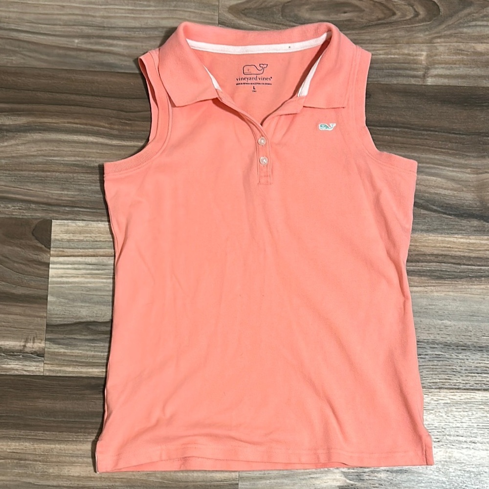 Vineyard Vines Girls Size Large/14 Sleeveless Polo Peach Cotton Spandex